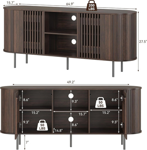 65 Inch TV Stand Premium Mid Century Storage With Cable Management For Living Room