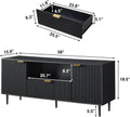 65 Inch Black Walnut Satin TV Stand With Hidden Drawers