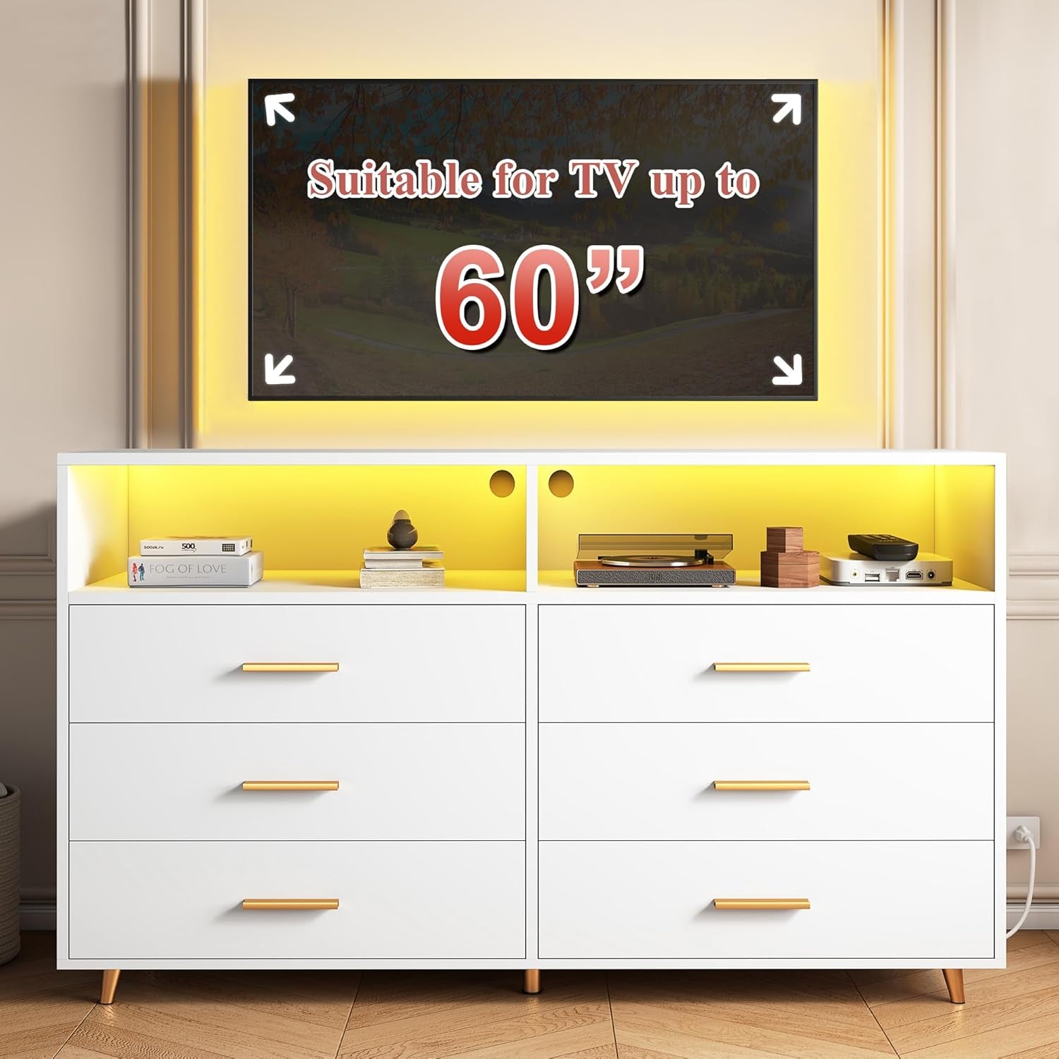 Elegant White Dresser With Integrated LED Lighting