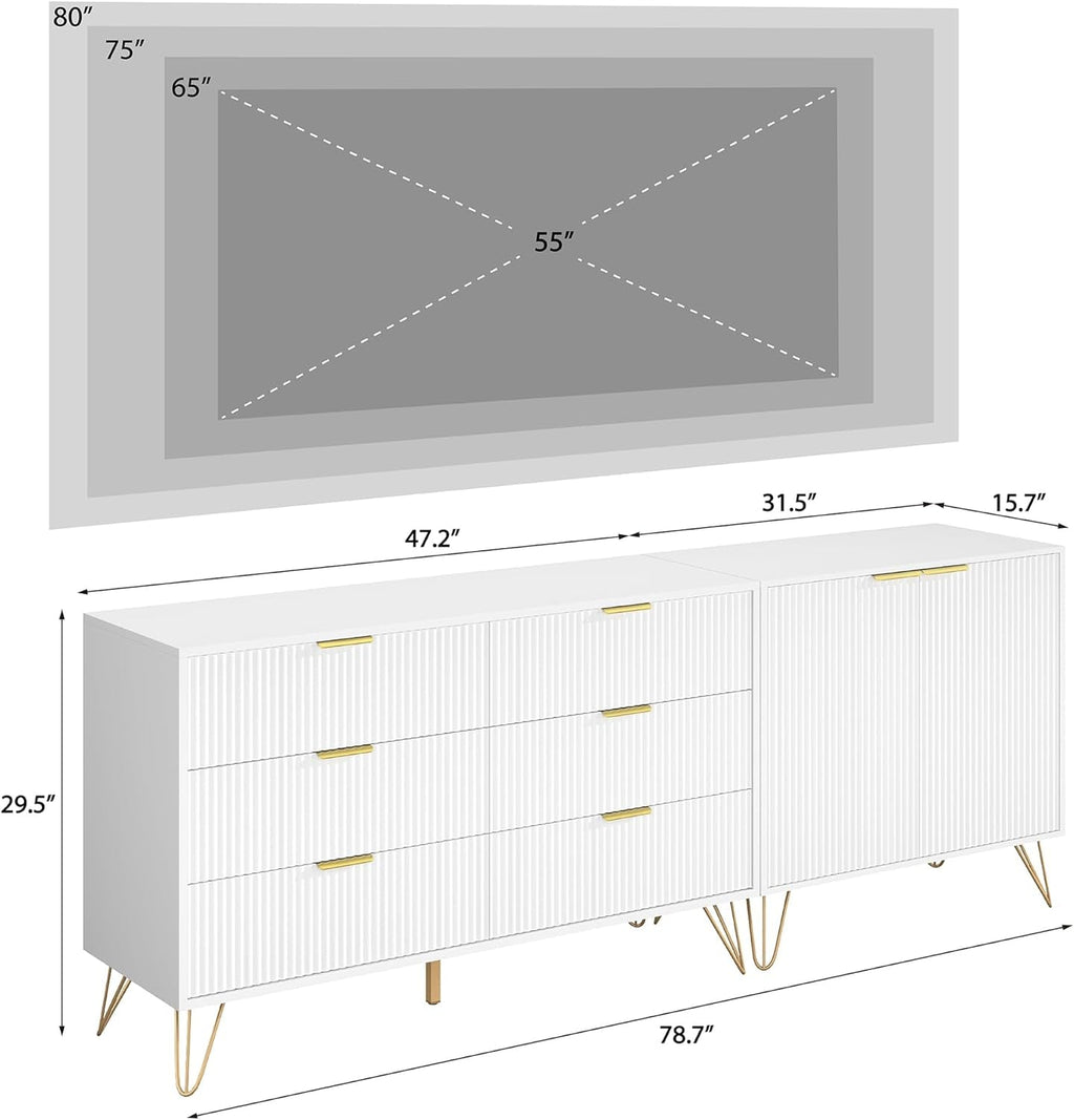 White Fluted TV Stand With Entertainment Center Storage
