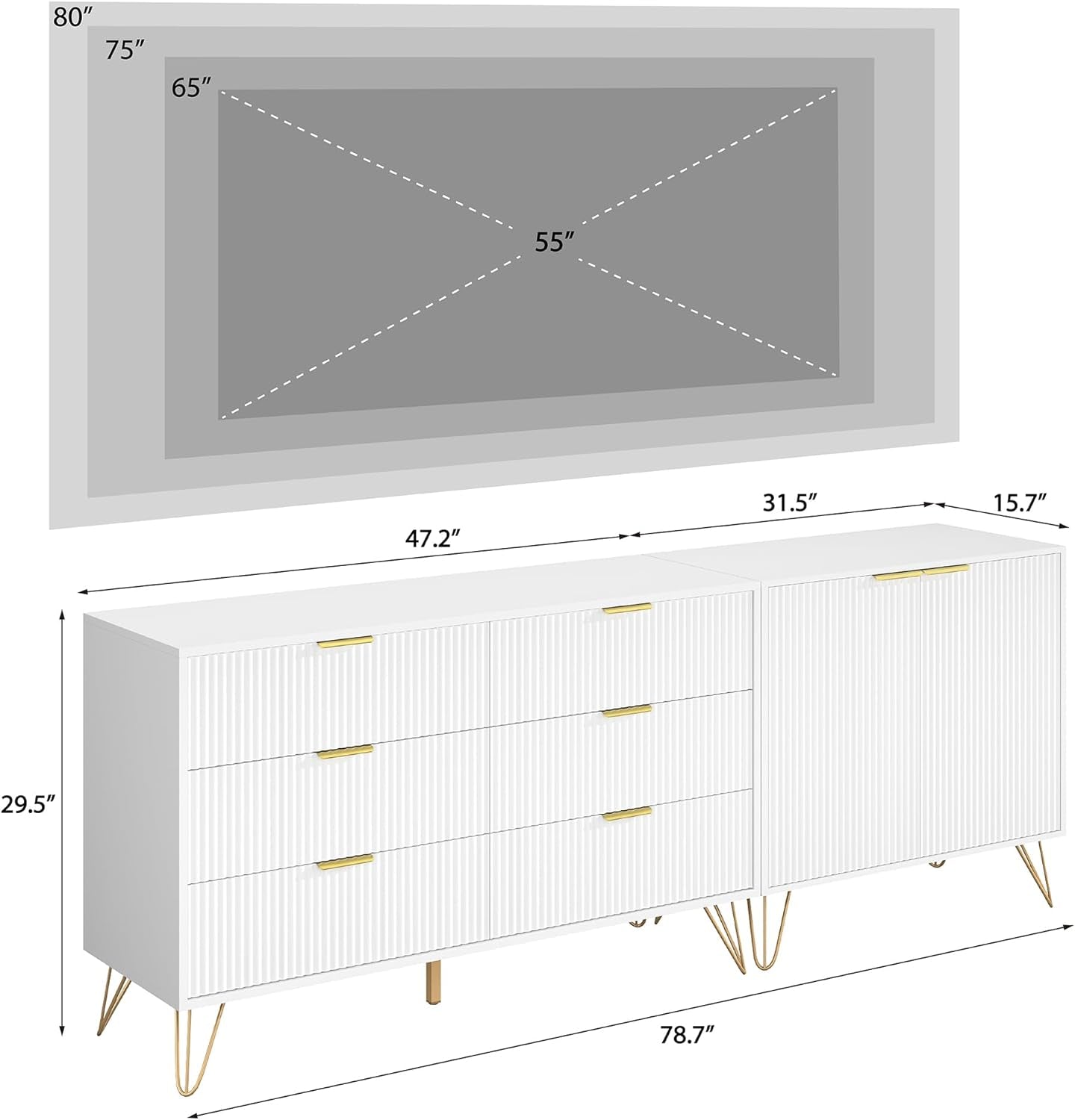 White Fluted TV Stand With Entertainment Center Storage
