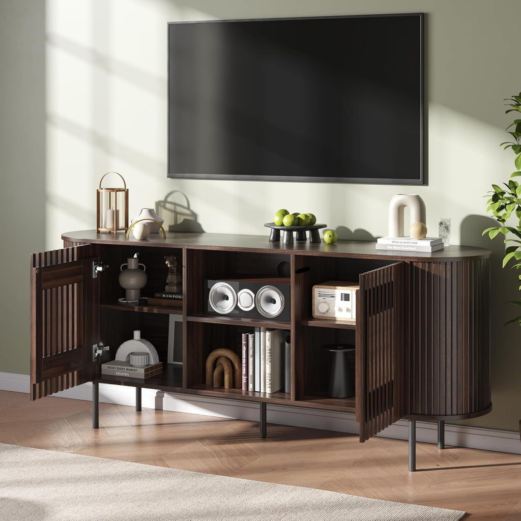 65 Inch TV Stand Premium Mid Century Storage With Cable Management For Living Room