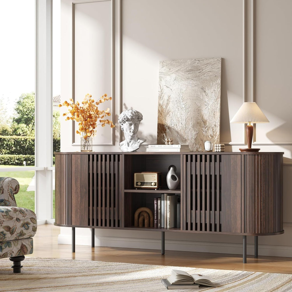 65 Inch TV Stand Premium Mid Century Storage With Cable Management For Living Room